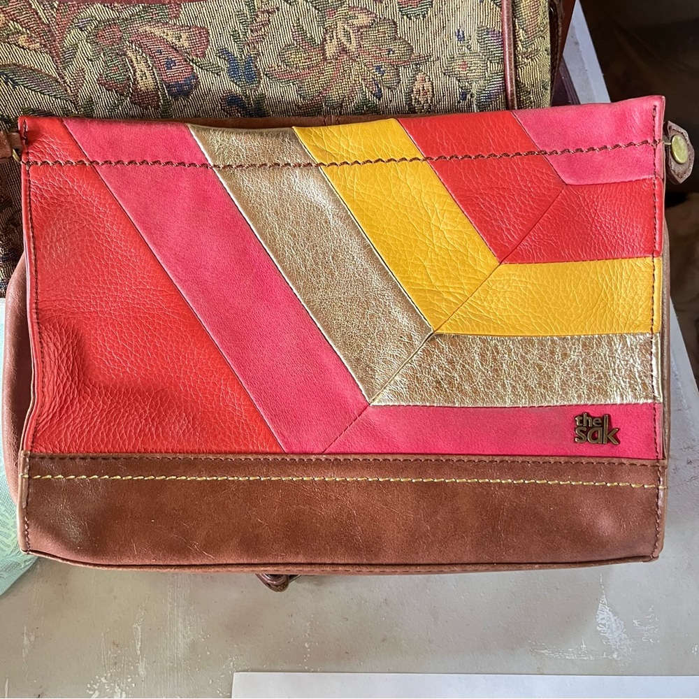 The Sak Pink, Yellow, and Gold Chevron Crossbody Bag